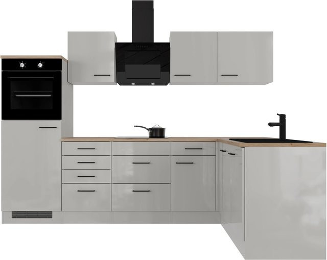 Flex-Well Exclusiv Winkelküche Lund in Lichtgrau glänzend und Rauchgrau, B/T/H: 280 x 170 x 85 cm - Bild 1