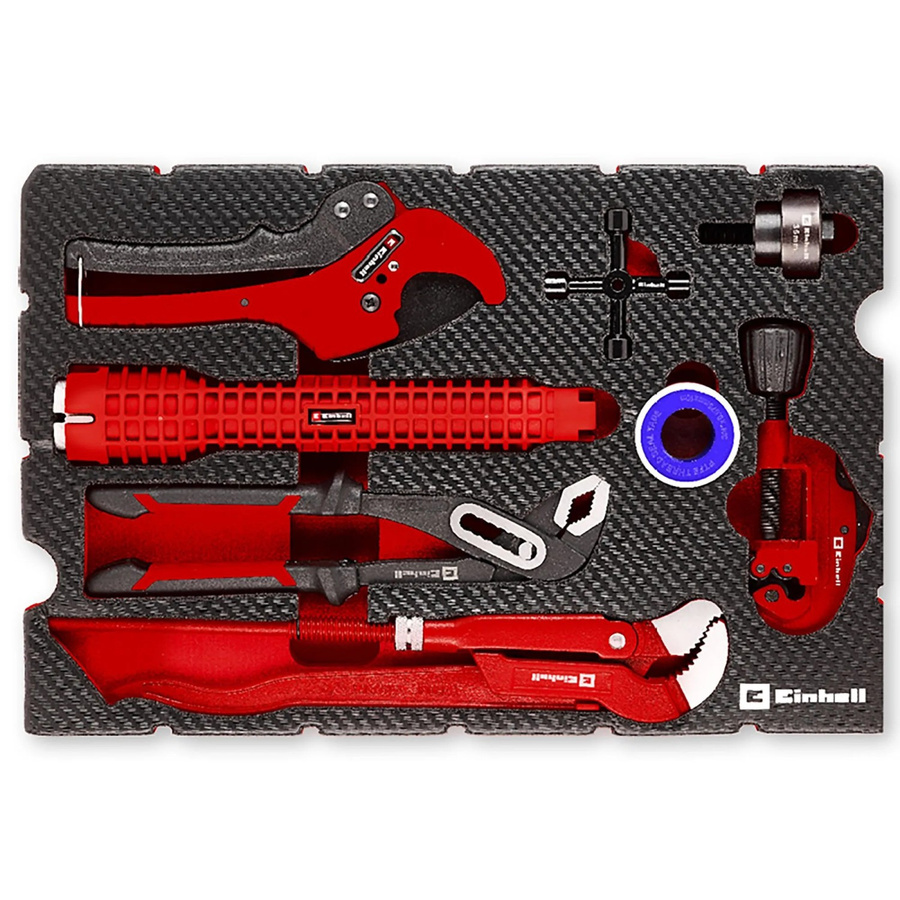 Einhell Klempner-Set Sanitärinstallation 8-teilig mit Werkzeug-Pad und E-Case in Schwarz-Rot - Bild 3