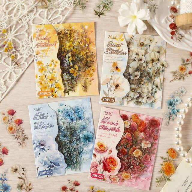 JIANQI Vintage Pflanzen und Blumen Aufkleber, 30 Stück dekorative Etiketten für Scrapbooking und Tagebuch, Mehrfarbig - Bild 1