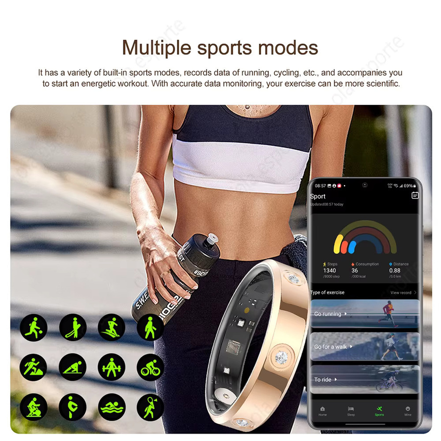 Ola Esporte Smart Ring in Weiß: Wasserdichter Fitness-Tracker für Damen und Herren mit Herzfrequenz-, Blutdruck- und Schlafüberwachung für iPhone und Android - Bild 2