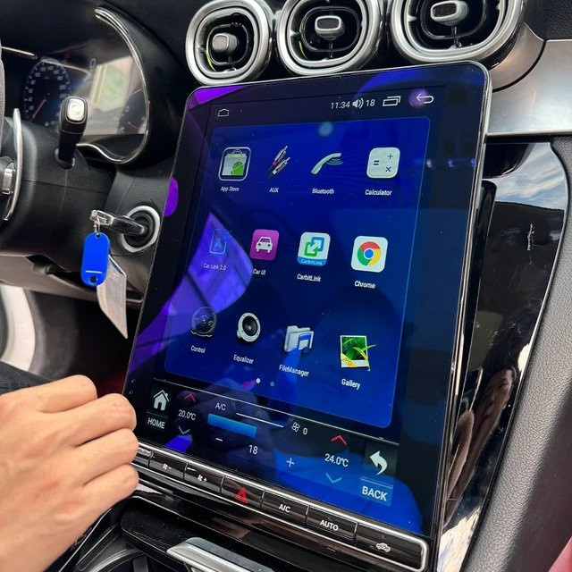 YANFU Android Auto und CarPlay Autoradio mit 12,1 Zoll Bildschirm und GPS Navigation für Mercedes Benz GLC X253/C253 C W205, Schwarz - Bild 1