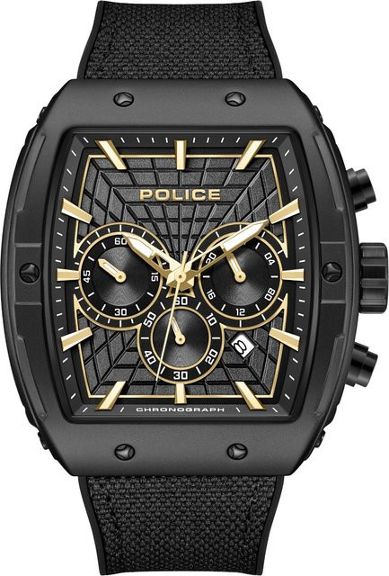 Police Chronograph Herrenuhr, Quarz, Edelstahl, 46 mm, Schwarz, 5 ATM - Bild 1