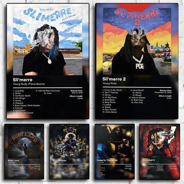 Y-Young Nudy Rapper Musikposter, selbstklebender Wanddruck aus Papier, schwarz/mehrfarbig, Rechteckig - Bild 1