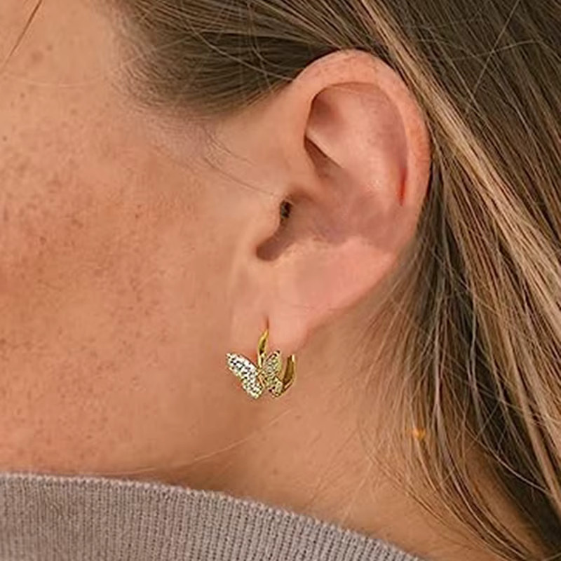 Huitan Gold Creolen, Schmetterling, Gold, Zirkonia, Damen - Bild 2