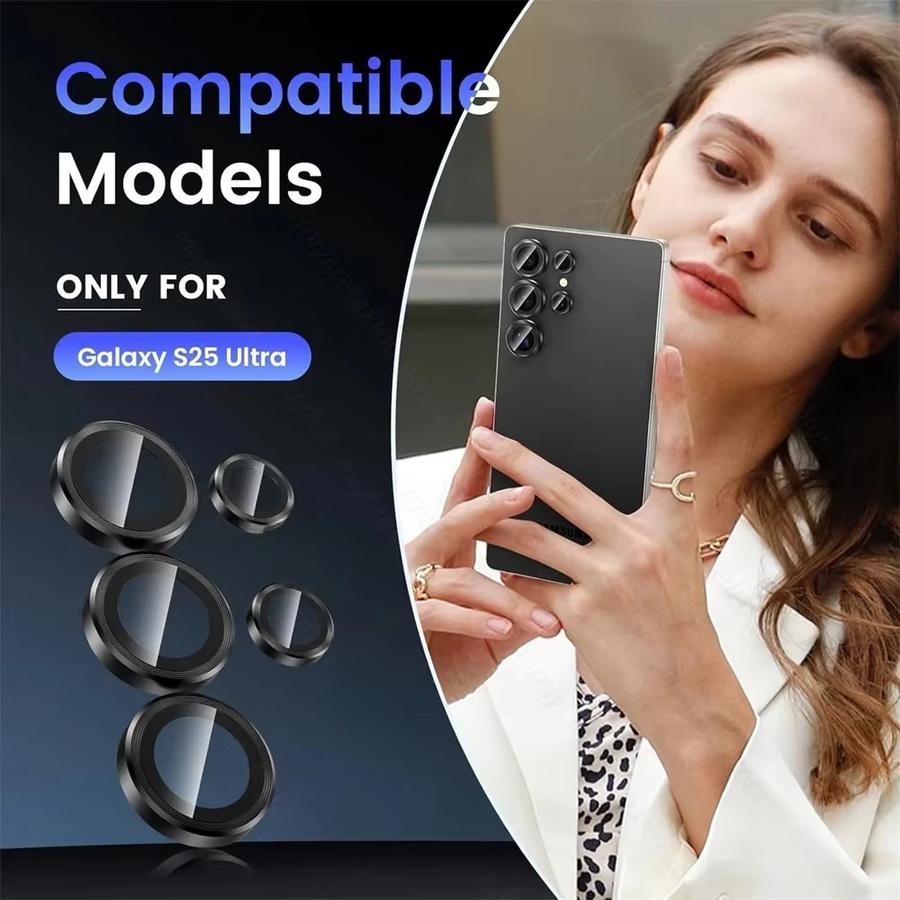 Bunter transparenter Metall-Objektivring für Samsung Galaxy S25 EDGE, S25 Ultra, S24 und S23 FE mit 9D Kamera-Schutzfolie aus galvanisiertem AR+AF-Glas in Silber - Bild 2