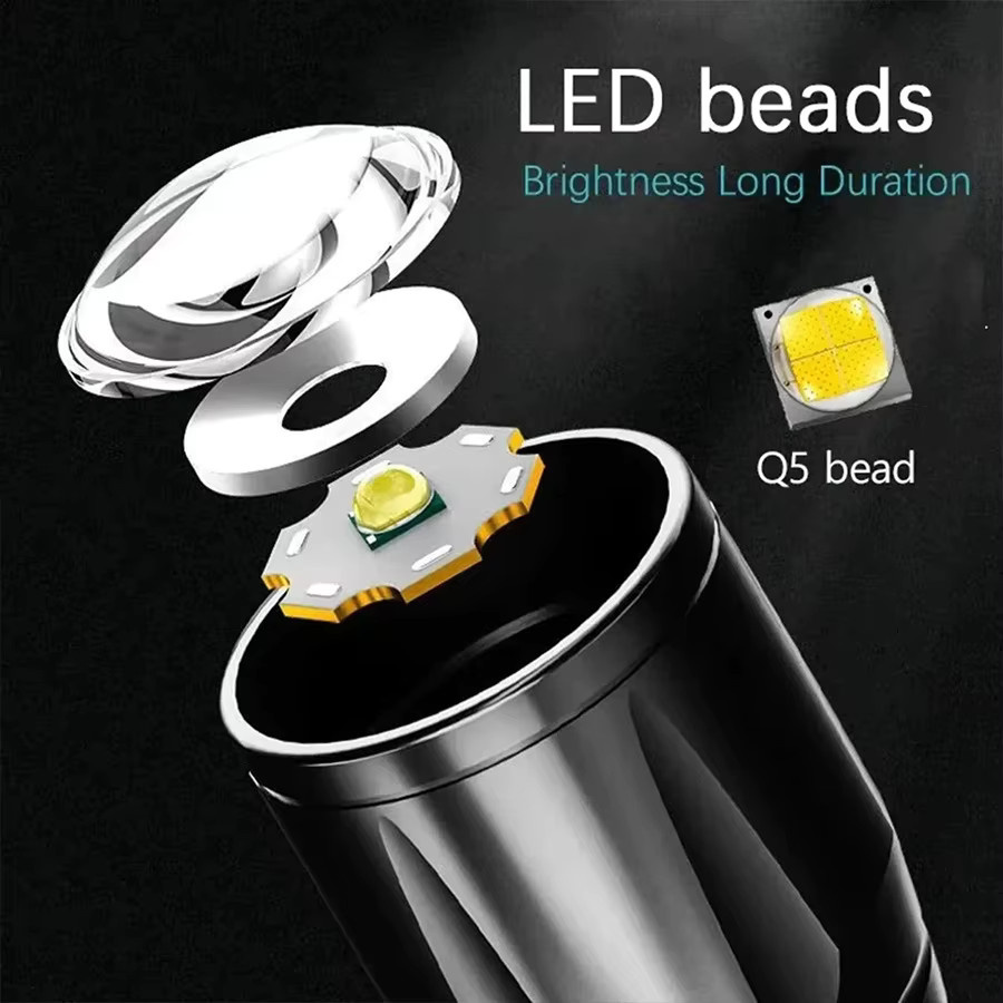Heinast Mini LED Camping Taschenlampe mit COB und XPE, USB aufladbar, schwarz, tragbare taktische Laterne mit Zoom und Stift-Clip - Bild 3