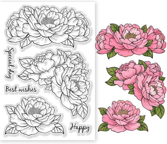 Transparenter Silikonstempel mit Pfingstrosen-Motiv für DIY Scrapbooking und Bastelarbeiten - Bild 1