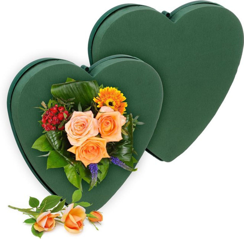 Relaxdays Steckschaum für Frischblumen in Herzform, 2er Set, Grün, H x B x T: 4 x 26,5 x 26,5 cm - Bild 1