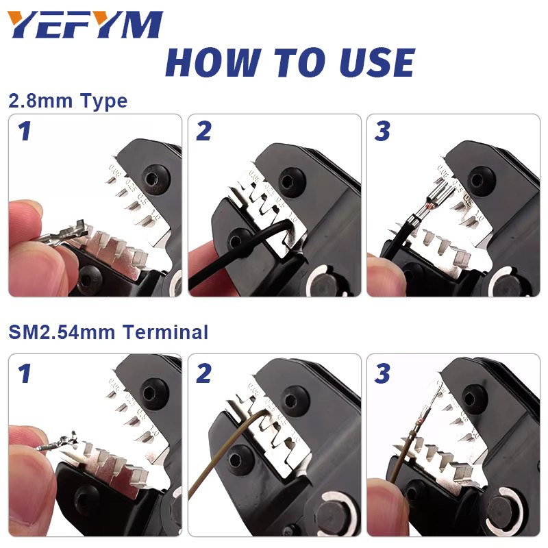 YEFYM SN-2549S Crimpwerkzeug Drahtratszange für PH2.0 XH2.54 2.8 3.0 3.96 KF2510 JST Terminals mit 0,08–1,0 mm2 und AWG28–18 - Bild 5