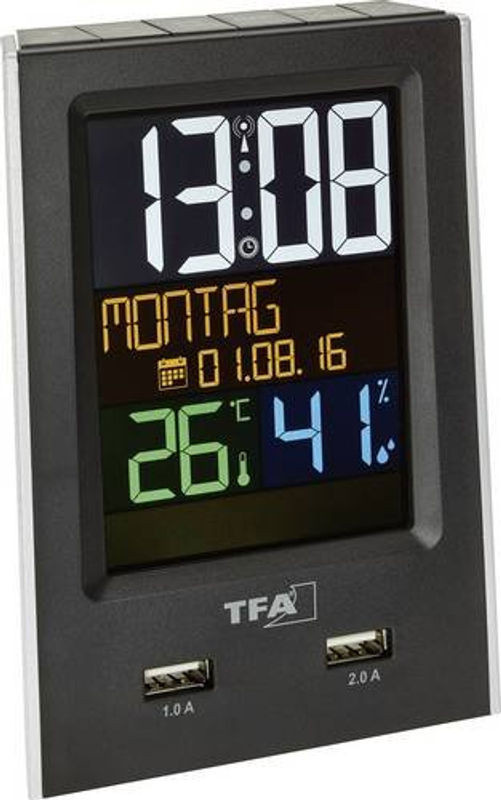 TFA Dostmann Digital Funk Wecker Schwarz mit großem Display, Schlummerfunktion und Beleuchtung - Bild 1