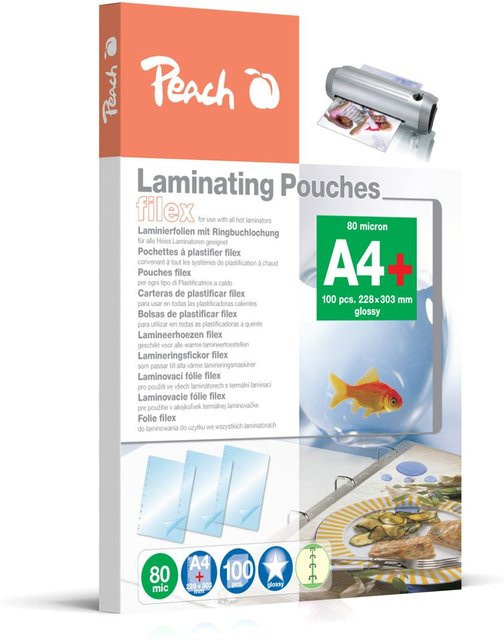 Peach Laminierfolien A4 glänzend und abheftbar, 80 mic, 100 Stück, transparent - Bild 1
