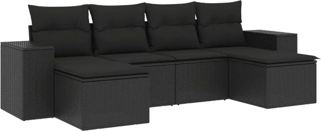 vidaXL 6-teilige Garten-Sofagarnitur aus Poly-Rattan in Schwarz mit Kissen und pulverbeschichtetem Stahlgestell - Bild 1