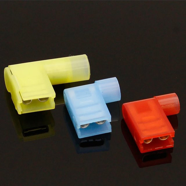 ELECAPITAL 100 Stück isolierte Nylon-Klemmen Fahnentyp 6,3 mm, rechtwinklige Stecker in Rot, Blau und Gelb - Bild 1