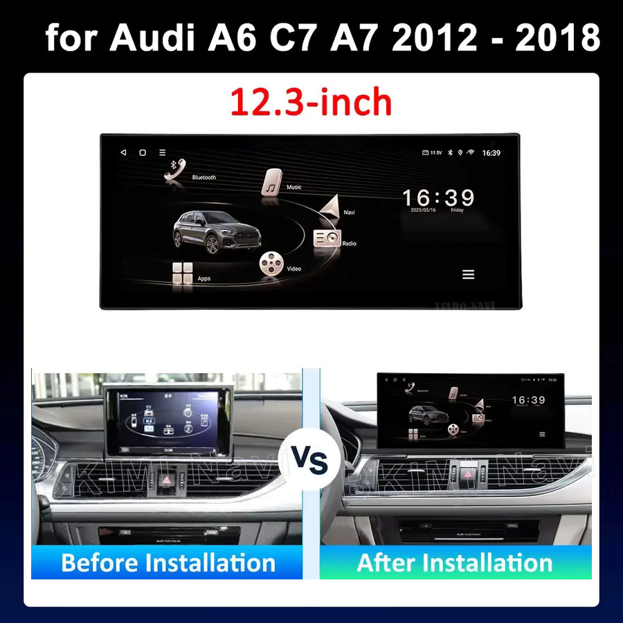 LIARO-NAVI Android Auto und Wireless CarPlay Autoradio mit 12,3 Zoll QLED-Bildschirm, GPS-Navigation und WLAN für Audi A6 C7 und A7 (2012 - 2018), Schwarz - Bild 4