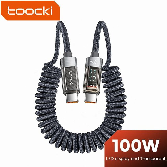 Toocki USB-C auf USB-C Kabel mit Display, 100 W Schnellladegerät, transparent Blau - Bild 1