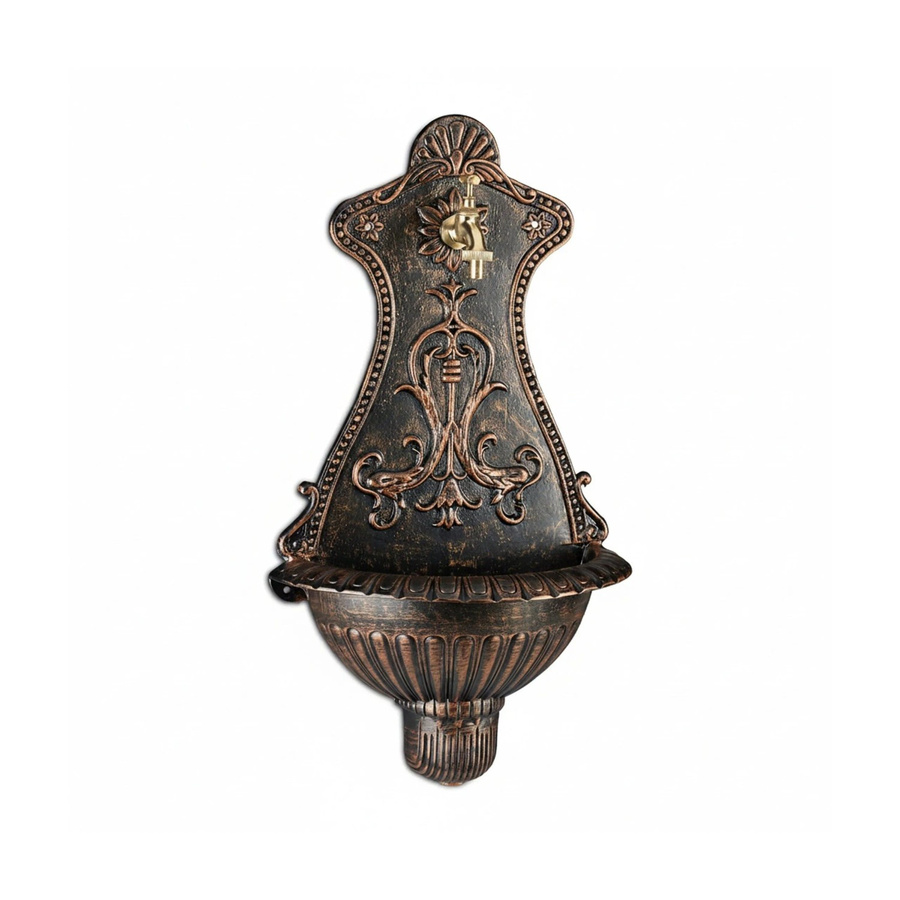 Relaxdays Wandbrunnen aus Aluminiumguss in Antik Bronze Gold mit Wasserhahn, B/T/H: 66 x 37 x 19,5 cm - Bild 2