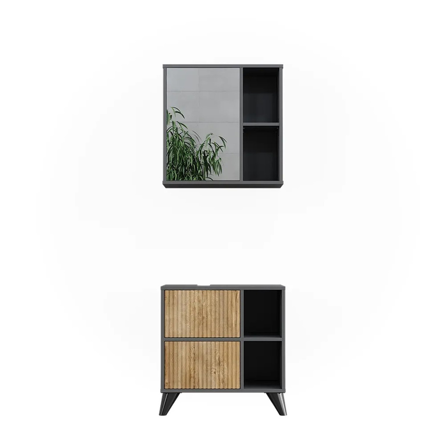 Vicco Badmöbel-Set Leano in Anthrazit und Bergeiche, bestehend aus Waschtischunterschrank und Spiegelschrank mit LED-Beleuchtung, Wandmontage, B/H/T: 60 x 60 x 30 cm und 60 x 30 x 27,4 cm - Bild 2