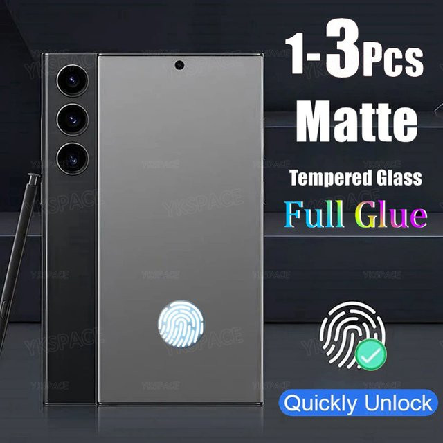 Samsung Displayschutzfolie aus mattiertem 9H gehärtetem Glas mit Fingerabdruck-Entsperrung für Galaxy S26, S25 Edge, S24 Ultra, S23 FE und S22 Plus, transparent - Bild 1