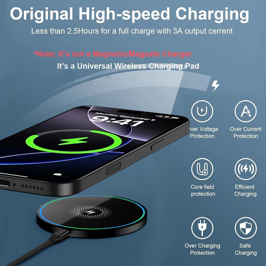 Schnelles kabelloses Ladegerät 15W Qi-zertifiziertes Ladepad in Schwarz für iPhone und AirPods - Bild 3