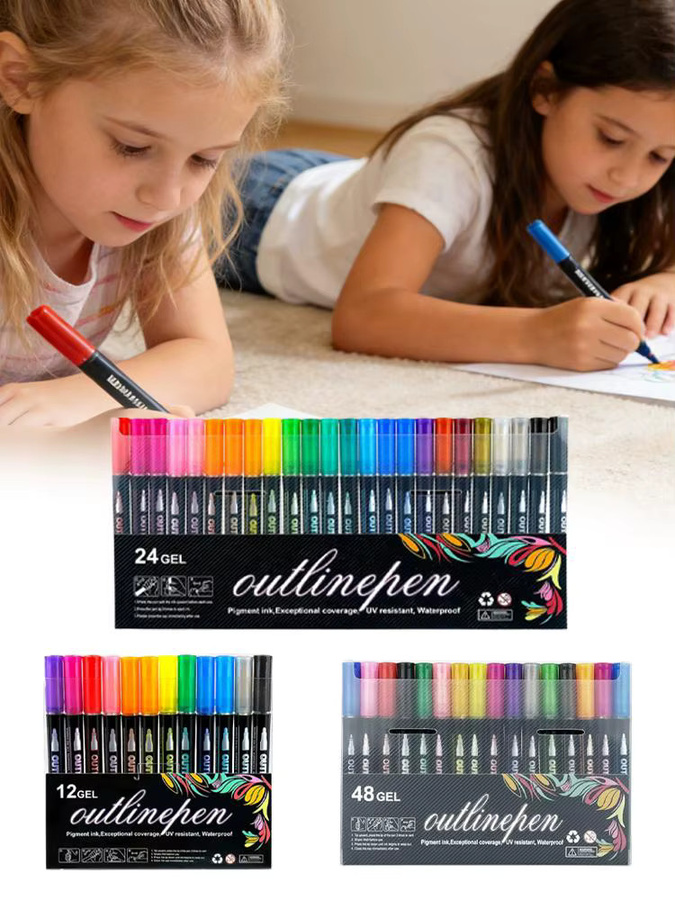 Doppellinien-Konturenstifte mit Selbstkontur-Effekt, Metallic-Marker und fluoreszierende Graffiti-Stifte für Handkalligrafie, Mehrfarbig - Bild 5