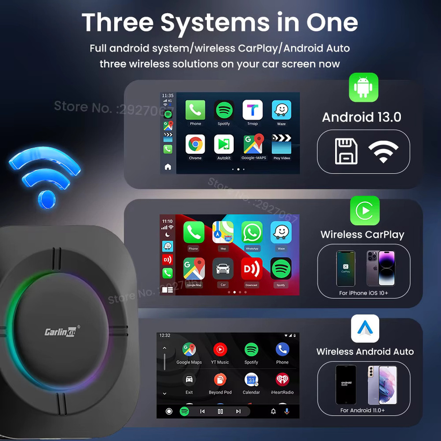 CarlinKit CarPlay AI Box Android 13 SM6115 mit 8-Kern Prozessor, Wireless CarPlay und Android Auto, Video-TV-Streaming Box mit 4G LTE und WiFi, Farbe: Schwarz, 64G/128G - Bild 3