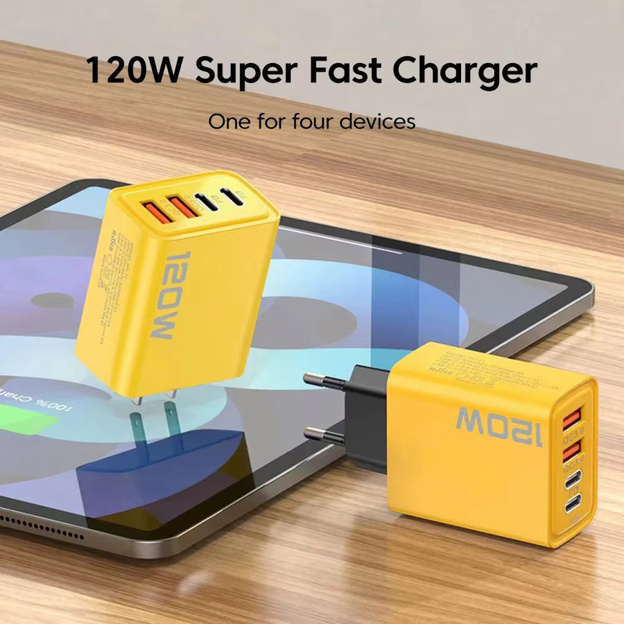 DIXSG USB C PD Schnellladegerät mit 4 Ports und Quick Charge 3.0 in Gelb für iPhone 16 15 Samsung Xiaomi Huawei - Bild 2
