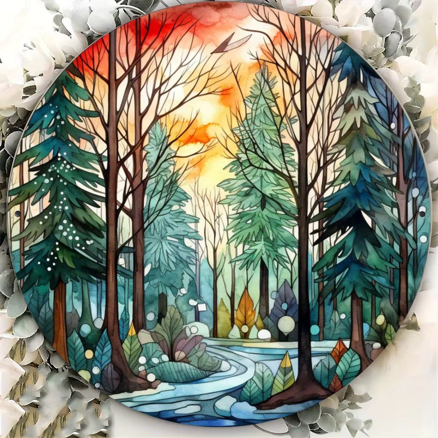 Potdemiel Runde Wanddekoration Waldlandschaft aus Eisen, Durchmesser: 30 cm - Bild 3