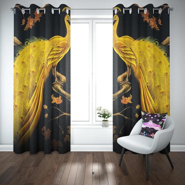 Yiran Furniture Pfau Fenstervorhang mit Blumenmuster, zweiteilig, multicolor, B: 55 cm, H: 120 cm - Bild 1