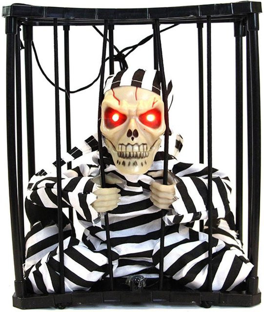 DIYelecs Halloween Animiertes Skelett als Gefangener im Käfig mit leuchtenden Augen in Schwarz, Spukhaus-Deko für Erwachsene - Bild 1