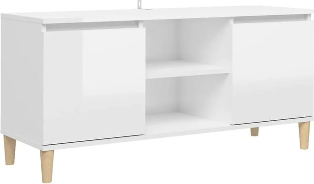 vidaXL TV-Schrank in Hochglanz Weiß mit Massivholz-Beinen aus Eukalyptus im Skandi-Stil, B/T/H: 103,5 x 35 x 50 cm - Bild 1