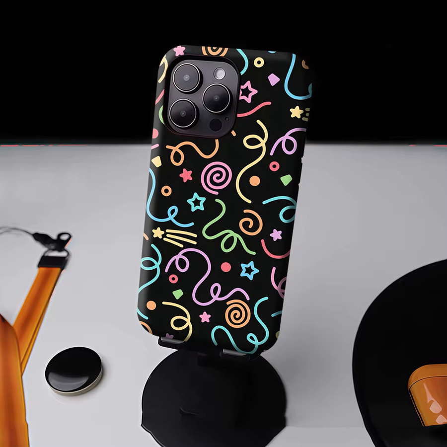 Potdemiel Handyhülle mit buntem Konfetti- und Sternchen-Design für iPhone 17 16 15 14 13 Pro Max Plus, robuste Einzel- und Doppelschicht-Schutzhülle, Mehrfarbig - Bild 4