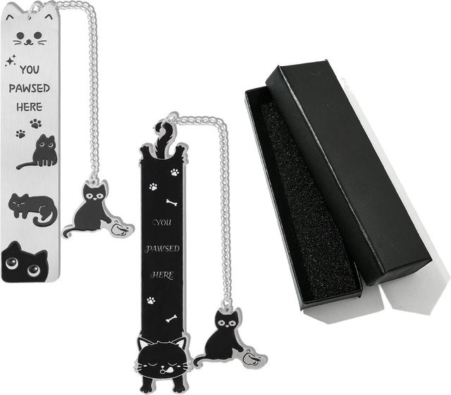 Personalisierbares Katzen-Lesezeichen aus Metall und Edelstahl in ästhetischem Design - Bild 1