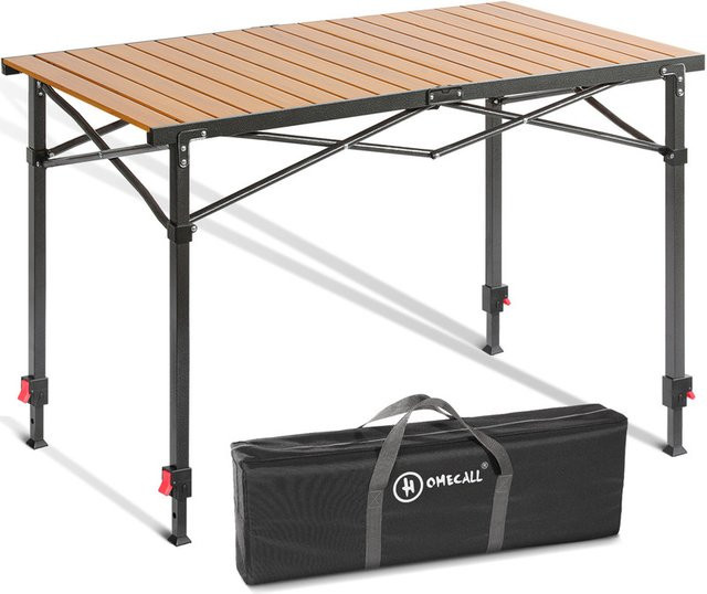 Homecall Klapptisch aus Aluminium in Holzmaserung, Höhenverstellbarer Campingtisch und Gartentisch für Balkon oder Camping, Braun - Bild 1