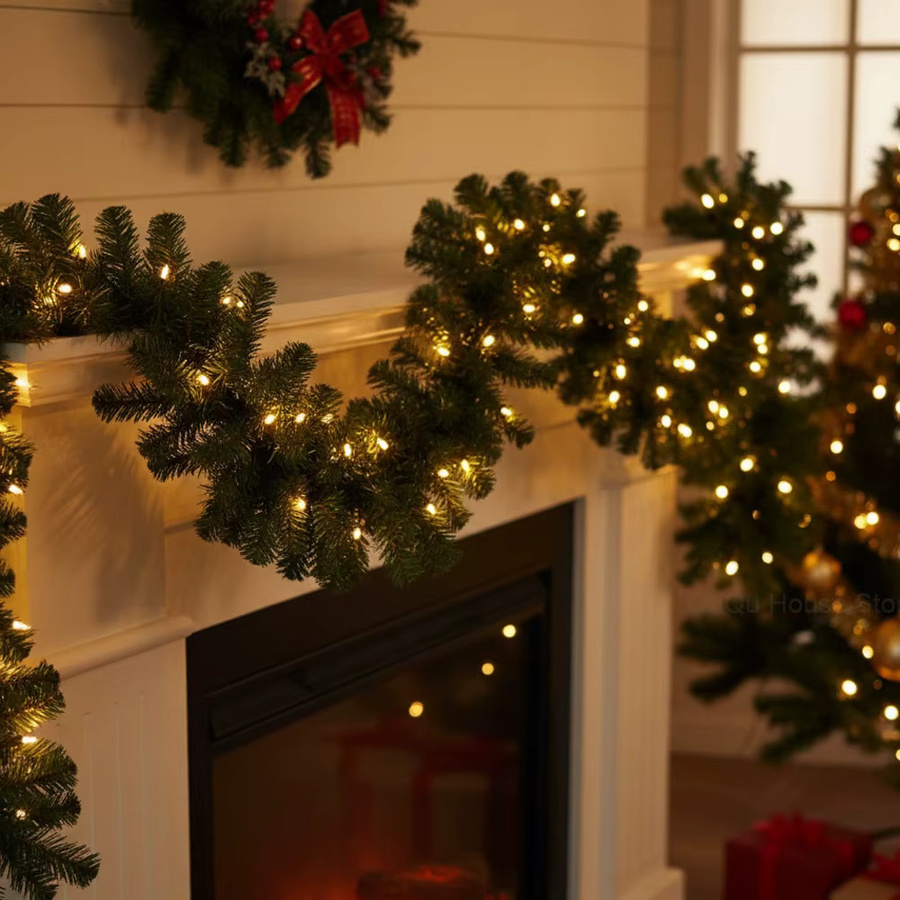 Weihnachtsgirlandenkranz aus künstlichem Kiefernrotan mit warmweißen LED-Leuchten, Grün, Länge: 2,7 m - Bild 4