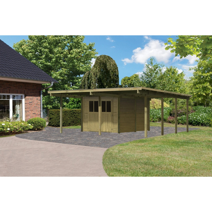 Karibu Doppelcarport Eco mit Abestellraum und PVC-Dachplatten, Farbe: Braun, B: 576 cm, T: 268 cm, H: 229 cm - Bild 2