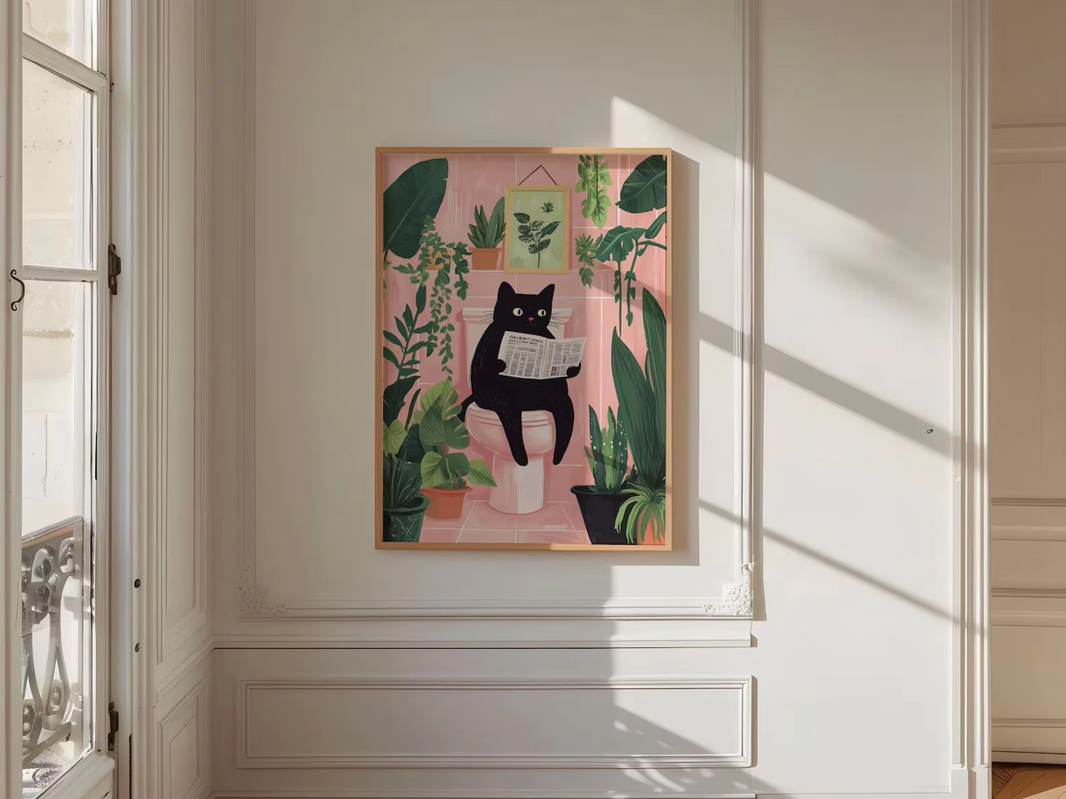 Vintage Badezimmer-Poster von SHENCHEN mit Katzen-Motiv als minimalistische Wandkunst in Mehrfarbig - Bild 2