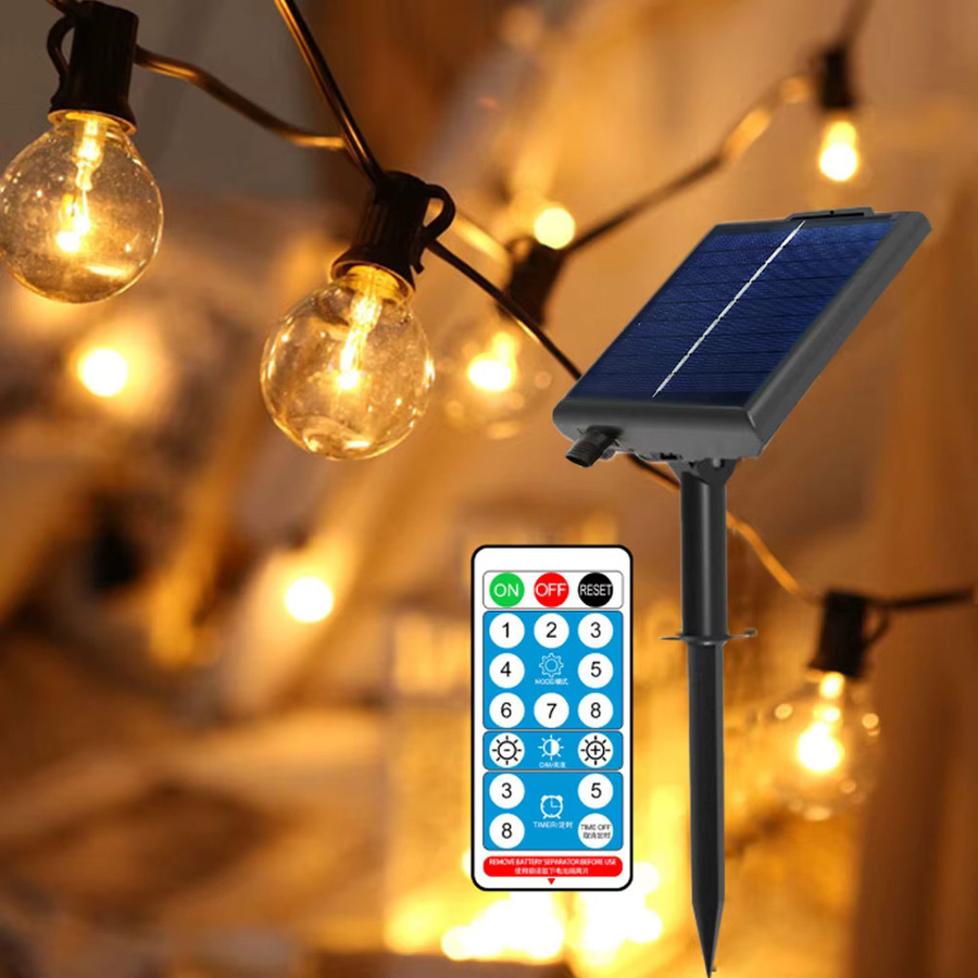 G40 Solar-Lichterkette für den Außenbereich mit warmweißen Globe-Glaskugeln, dimmbar und mit Fernbedienung, wasserdichte Dekoration für Garten und Balkon in Schwarz - Bild 5