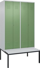 C+P Spind Classic PLUS Schwarz-Weiß-Bank mit 4 Abteilen, Sitzbanktyp untergebaut, Zylinderschloss, B/T/H: 212,0 x 120,0 x 81,5 cm - Bild 1