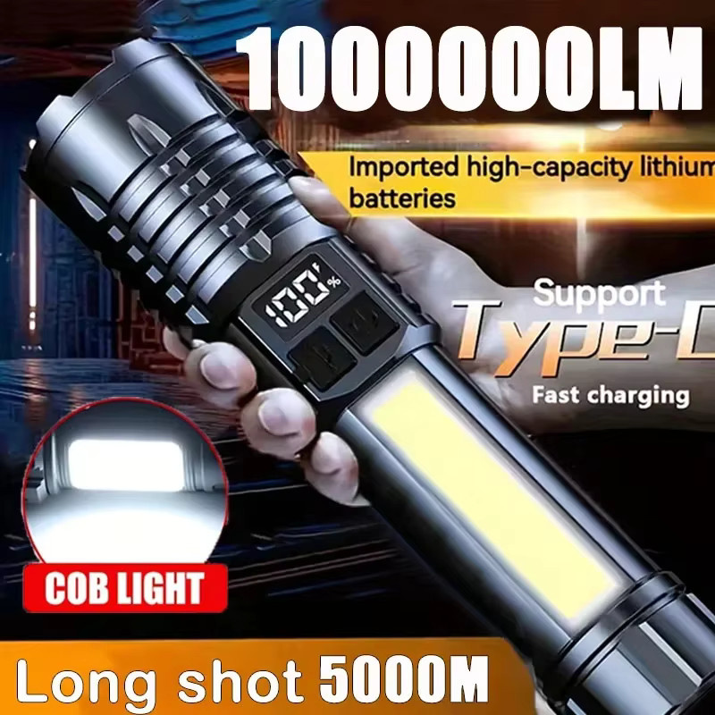 Heinast Hochleistungs-LED-COB-Taschenlampe in Schwarz mit Seitenlicht und wiederaufladbarem Akku via Type-C - Bild 3
