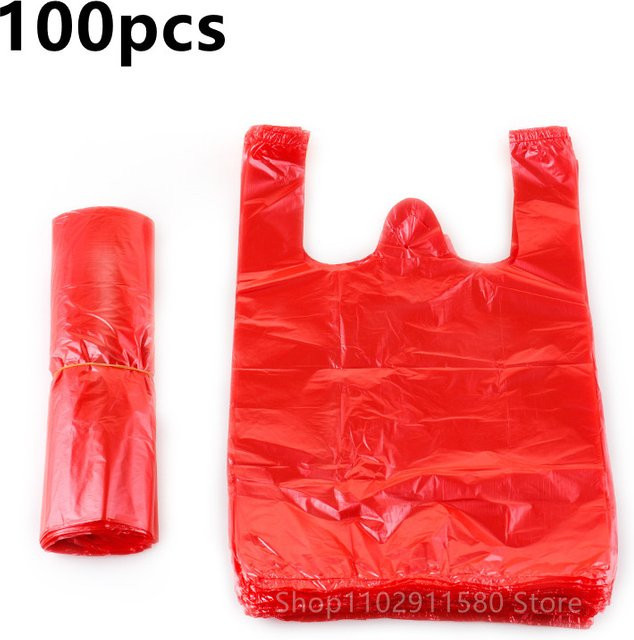 100 Stück rote Plastiktüten für Lebensmittel, Geschenke und Aufbewahrung - Bild 1