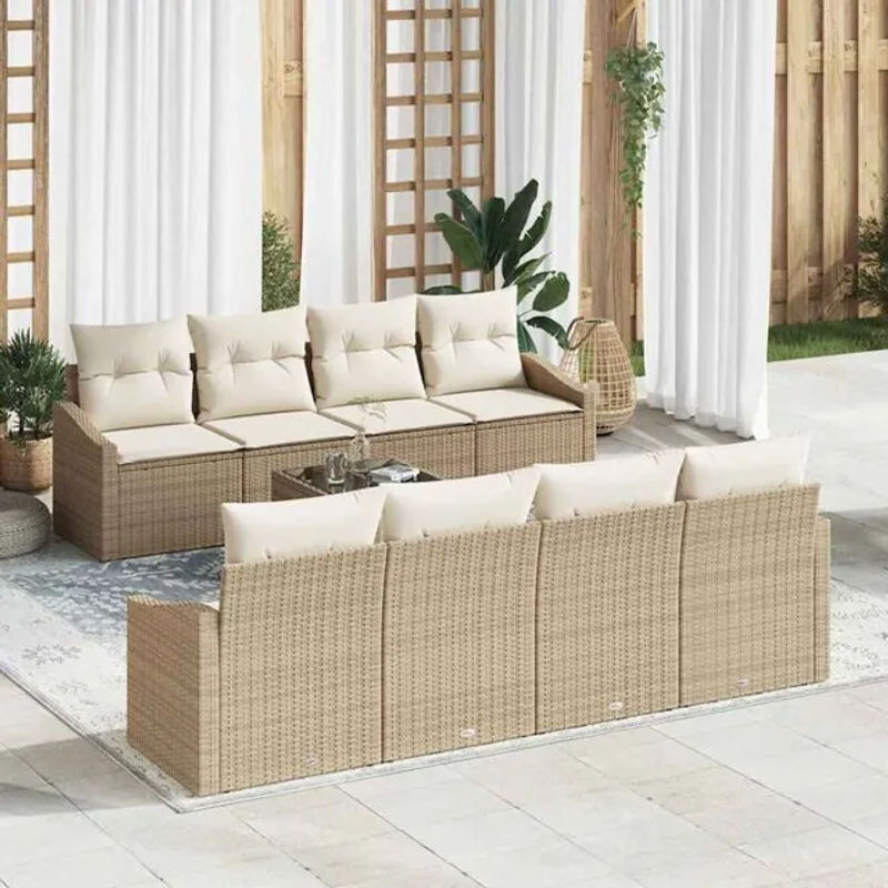 Vidaxl Garten-Sofa-Set aus Polyrattan mit 9 Kissen in Beige und Creme, B/T/H: 55 x 55 x 37 cm - Bild 1