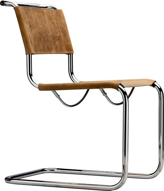 Thonet S 33 Freischwinger Pure Materials mit Büffelleder in Braun - Bild 1