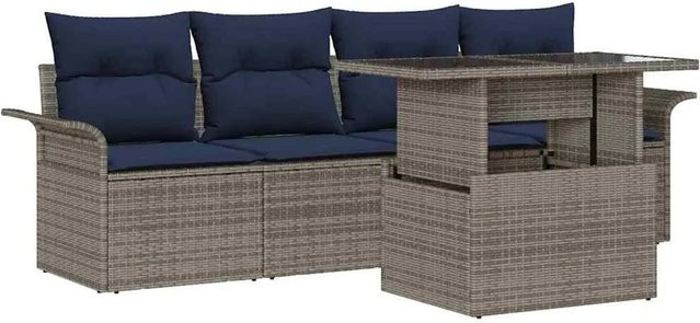 vidaXL Gartenmöbel-Set aus Poly-Rattan und Akazienholz in Grau mit 5 Kissen für Terrasse und Garten - Bild 1