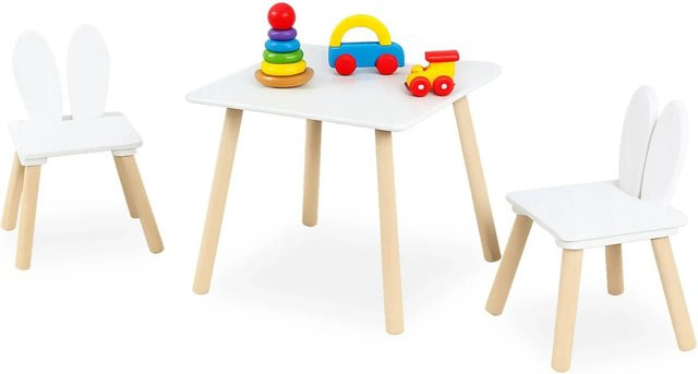 Relaxdays Kindersitzgruppe aus Kiefernholz und MDF in Weiß mit Kaninchenohren, B/T/H: 44 x 50 x 50 cm - Bild 1