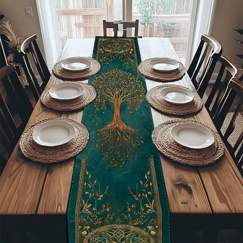 VIKAMA Tischläufer Goldener keltischer Baum des Lebens mit floralem Ethnic-Design, Breite: 33 cm, Länge: 90 cm - Bild 2
