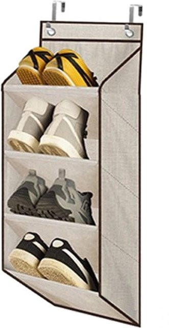 WADE3 Schuh Organizer Über der Tür, faltbares und mehrschichtiges Hängeregal zur platzsparenden Wandmontage, Beige - Bild 1