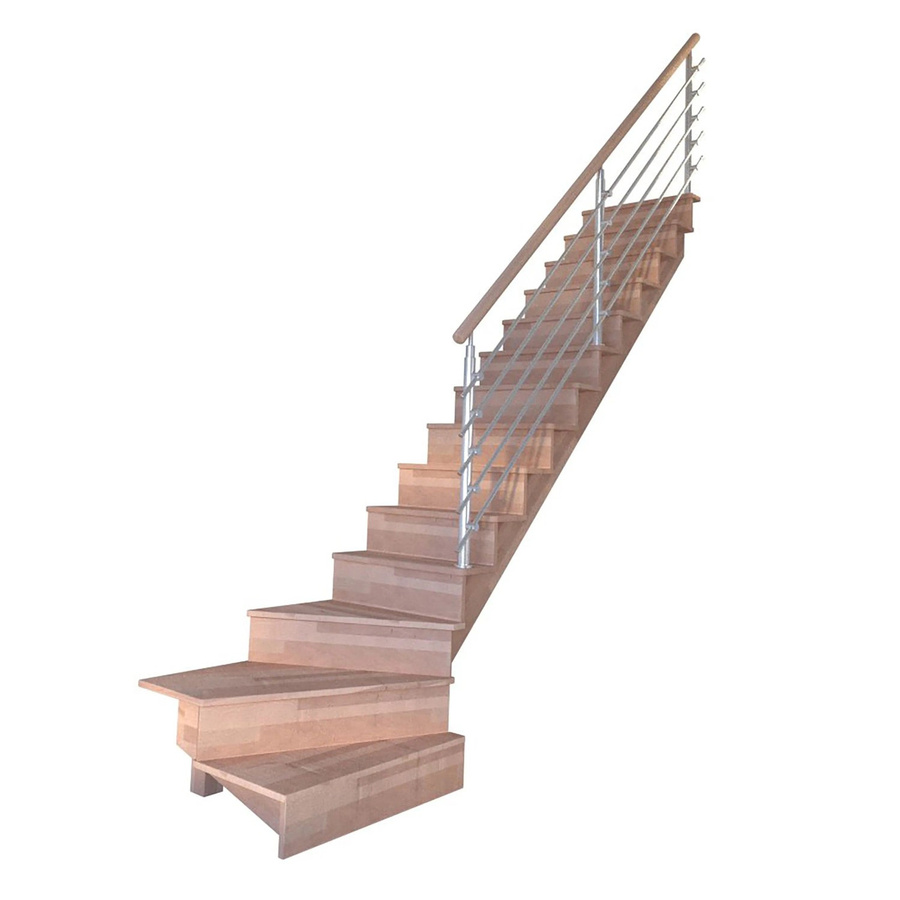 StarWood Treppen-Set Lindos Pro mit Setzstufen und Design-Geländer aus Edelstahl, Buche, Braun/Silber, Breite: 80 cm, Tiefe: 280 cm, Höhe: 13 cm - Bild 1