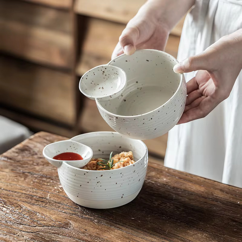 Keramik-Ramen-Schüssel-Set im japanischen Stil, Weiß, 5,6 x 14,6 cm - Bild 2
