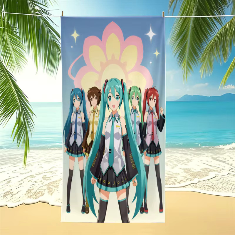 Hatsune Miku & Friends Anime Strandtuch aus schnell trocknender Mikrofaser, Mehrfarbig, B/H: 150 x 75 cm - Bild 3