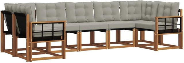 vidaXL Outdoor-Sofagarnitur 7-teilig aus Akazienholz mit Textilene-Bezug und Kissen in Beige und Grau - Bild 1
